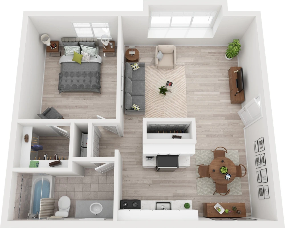 1 Bed 1 Bath 3D Floorplan