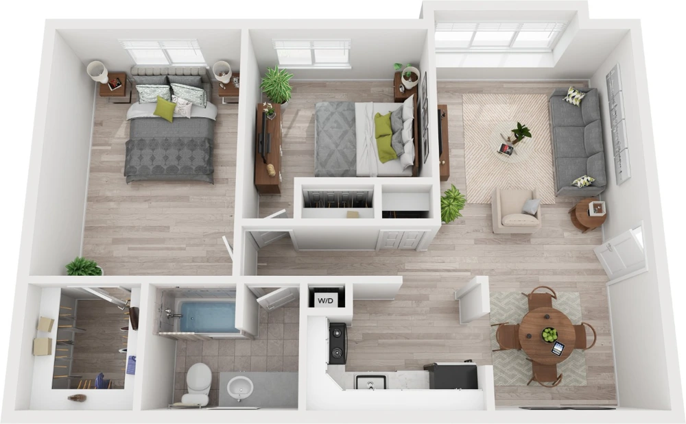 2 Bed 1 Bath 3D Floorplan